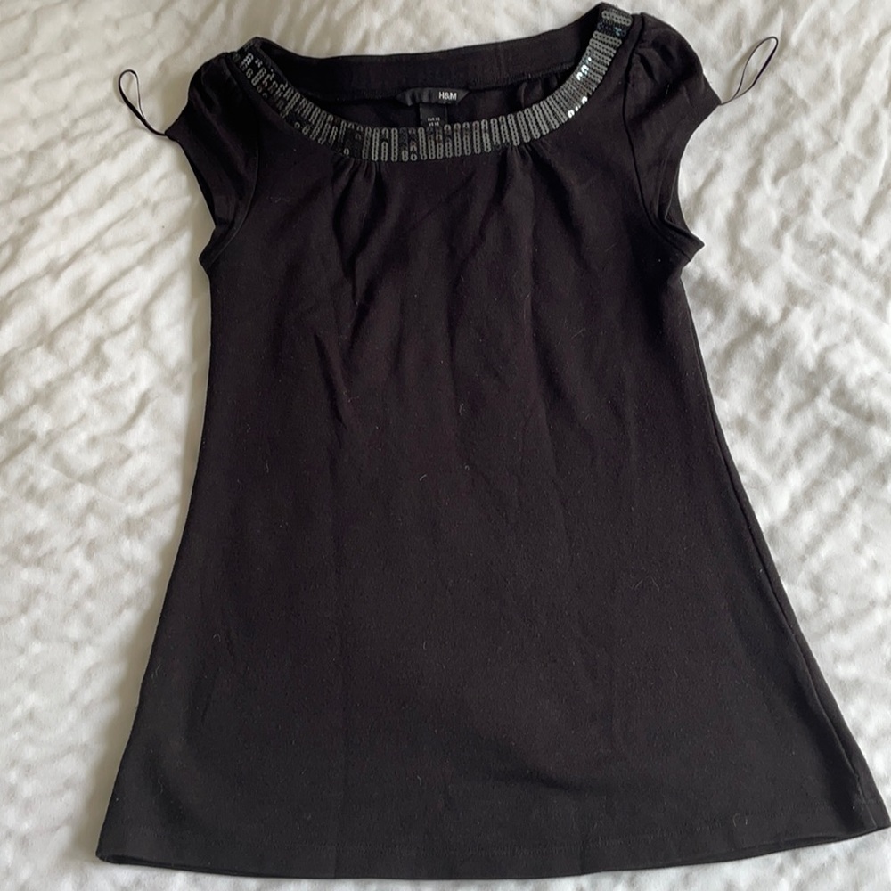 H&M XS Cap Sleeve Black Top with Sequin neckline
